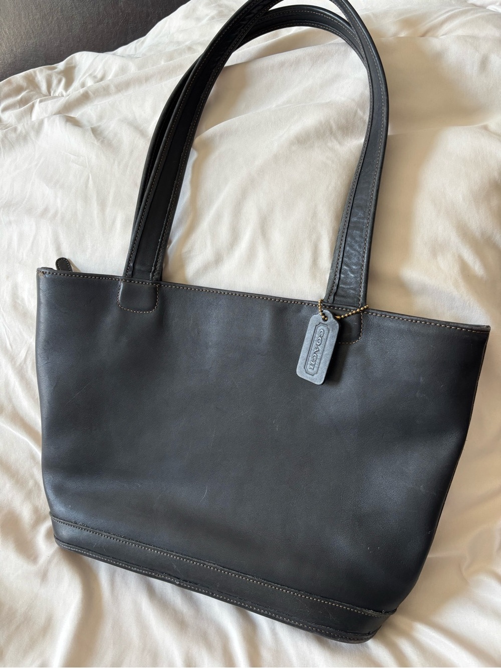 Coach Black Leather Tote with Signature Hang Tag